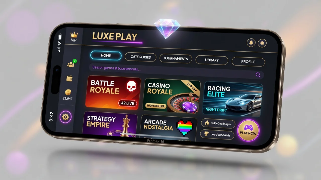 Mobiele gaming interface met duidelijke navigatie